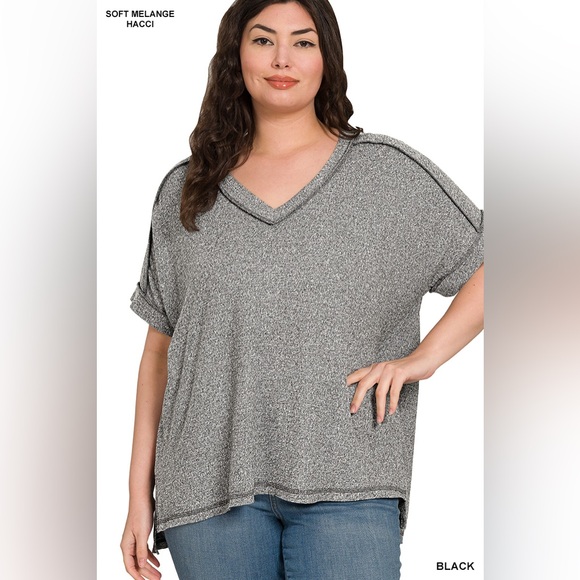 Zenana Brushed Melange Hacci Cropped Sweater